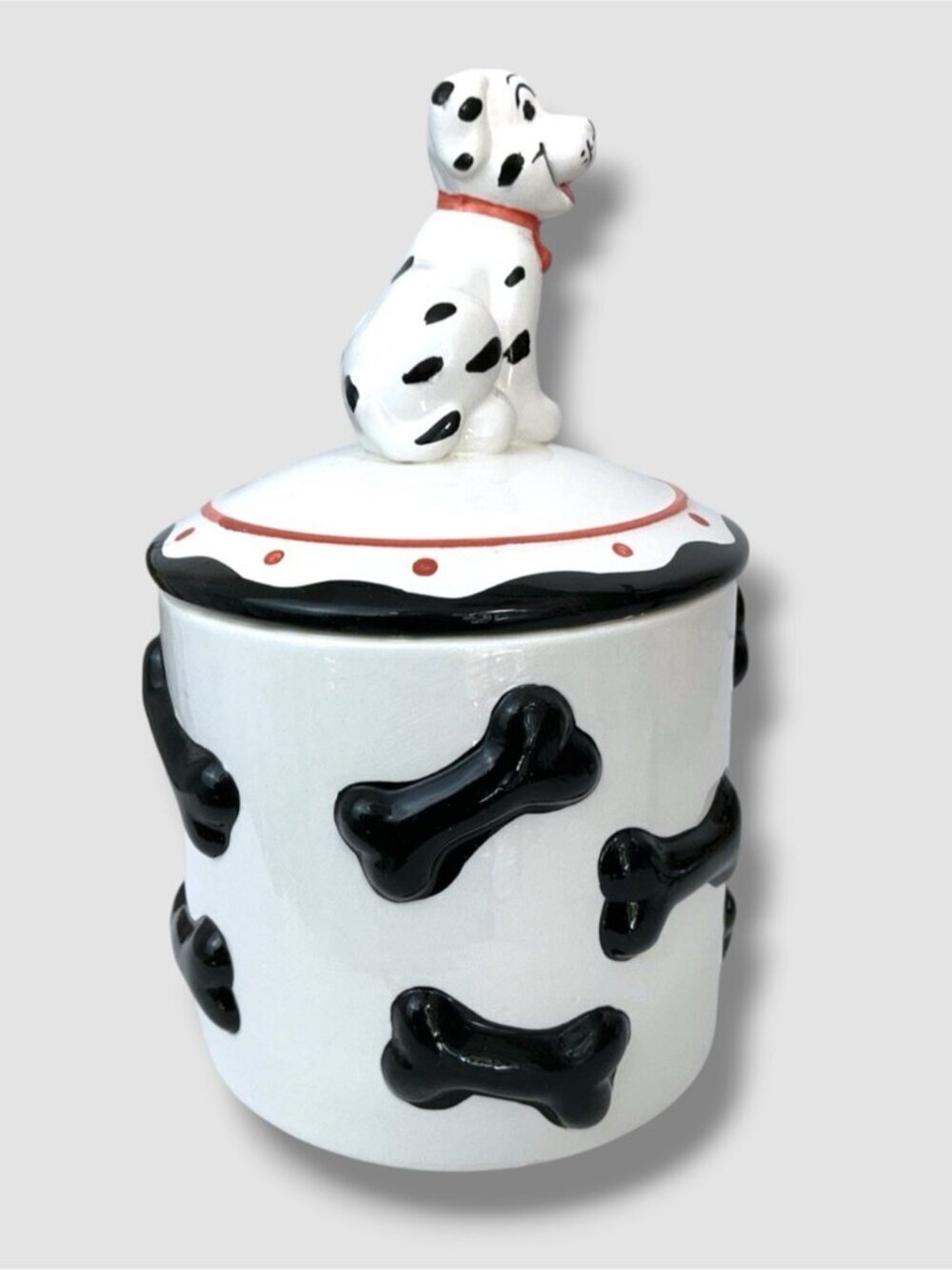 101 Dalmatians Cookie Treat Jar White Black Bones Red Accents Vintage 1993 - Picture 5 of 16